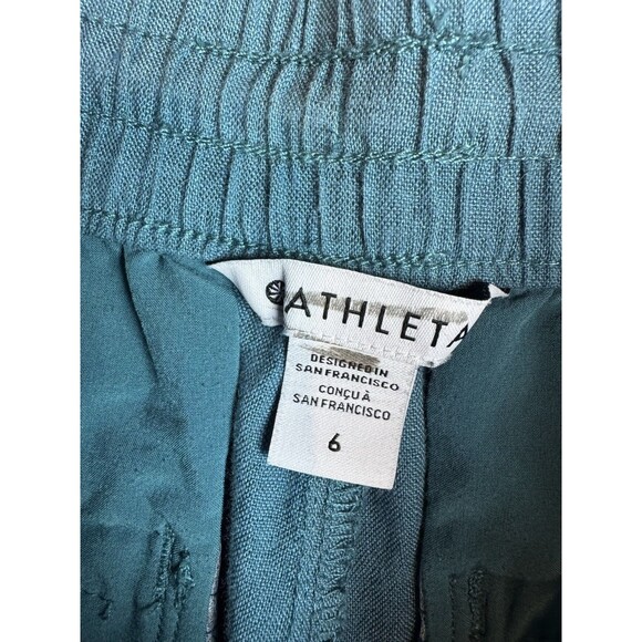 Athleta Retreat Linen Wide-Leg Slit Hem Pants Teal Borealis Green Sz 6 Womens - Picture 8 of 9
